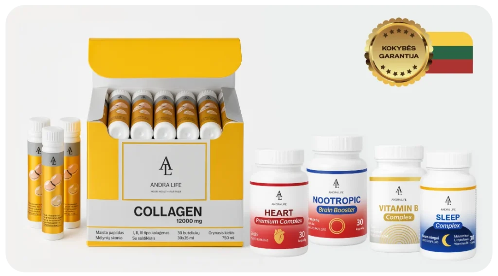 AndraLife – natūralūs papildai moterims: kolagenas, vitaminai ir specializuotos formulės