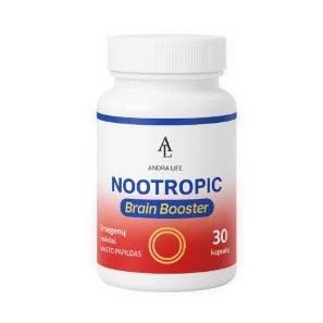 Natūralus, bet stiprus Nootropic Brain Booster – augalinių ekstraktų, B grupės vitaminų ir cinko derinys kasdieniam dėmesiui, atminčiai ir psichologinei pusiausvyrai.