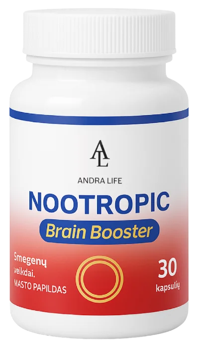 Natūralus, bet stiprus Nootropic Brain Booster – augalinių ekstraktų, B grupės vitaminų ir cinko derinys kasdieniam dėmesiui, atminčiai ir psichologinei pusiausvyrai.